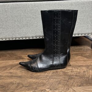 Irregular Choice Boots Size 39 Black Leather Mid Calf Pointed Toe